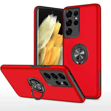 Samsung Galaxy S21 Ultra Compatible Case Cover With Shockproof And Magnetic Ring Holder - Red